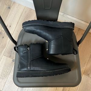UGG Classic Mini Zip Black Leather Waterproof Boots Booties 6
